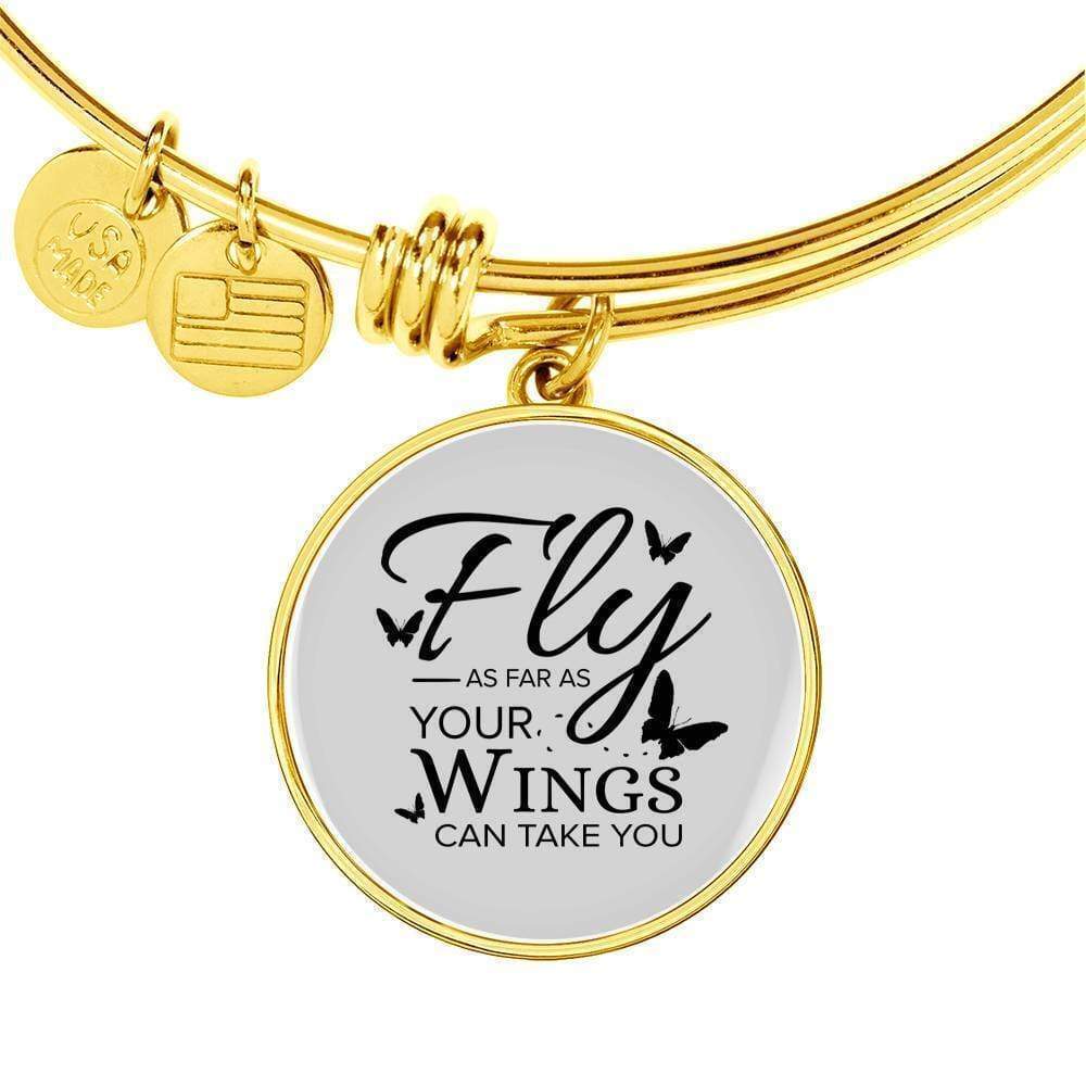 Fly As Far As Your Wings Can Take You Personalized Engraved Gold Circle Bangle